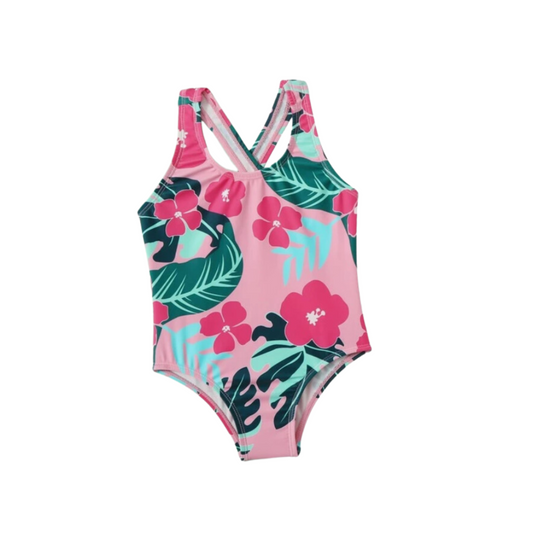 Traje de Baño de Una Pieza para Niñas - Estampado Floral Tropical