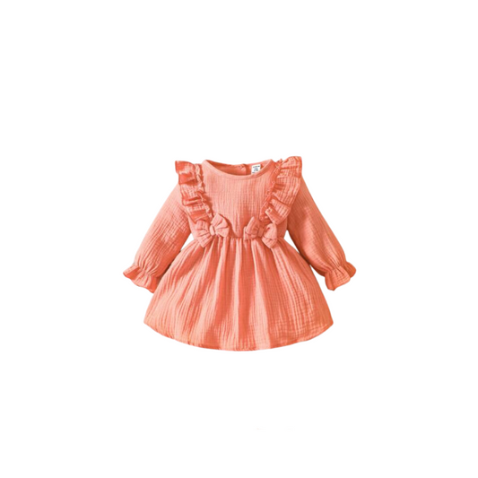 Vestido A-Line Naranja para Niñas con Volantes