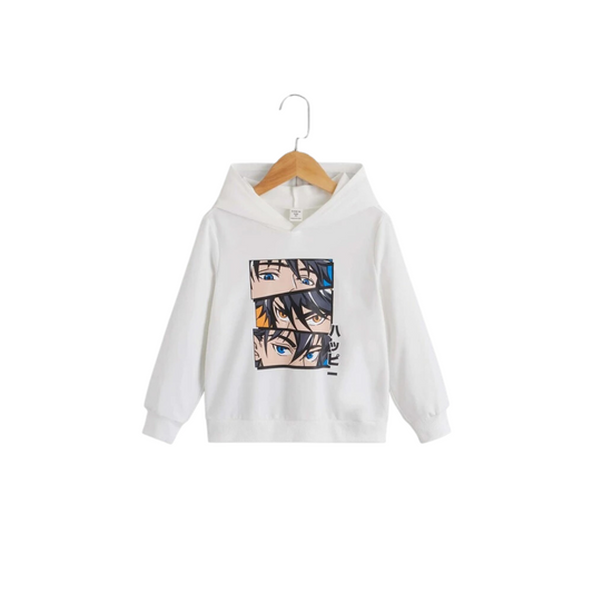 Sudadera Casual con Estampado de Figuras y Letras en Blanco