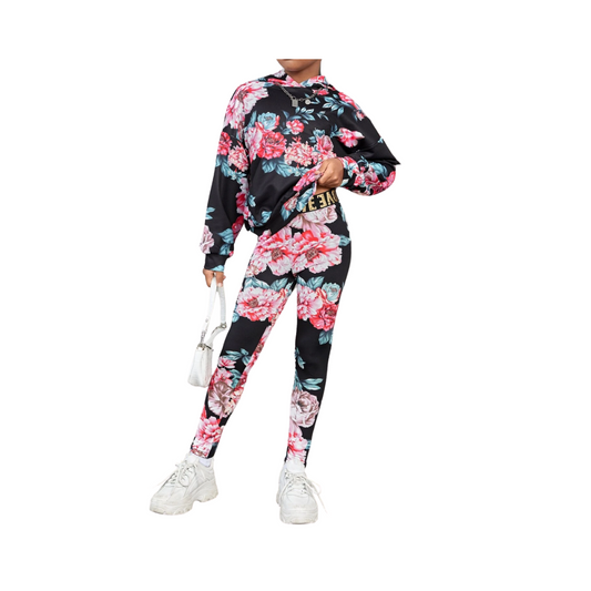 Conjunto de Sudadera y Leggings con Estampado Floral