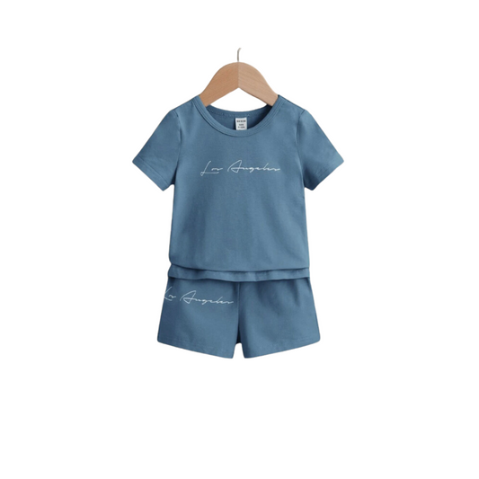 Set de Camiseta y Shorts Deportivos para Chicos - Neblina Azul