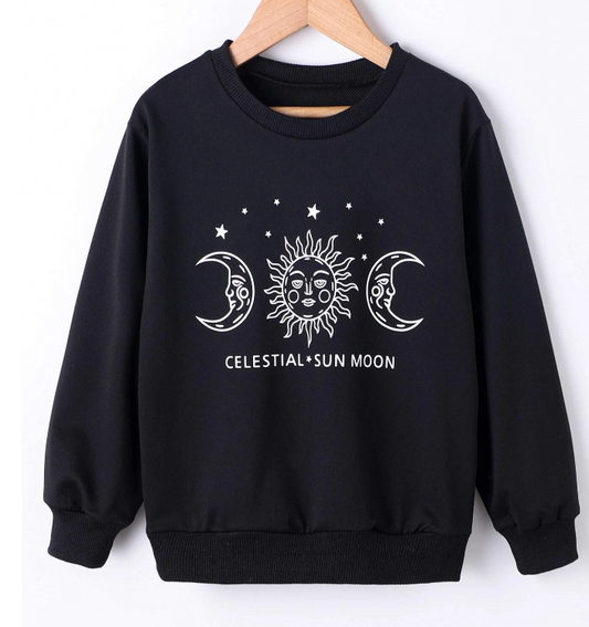 Sudadera Celestial con Estampado de Sol y Luna