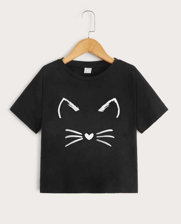 Camiseta Casual con Estampado de Gato