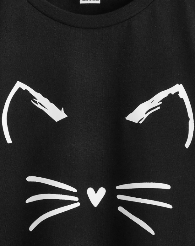 Camiseta Casual con Estampado de Gato