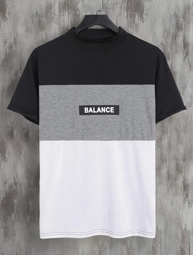 Camiseta Casual de Color Combinado con Diseño "Balance"