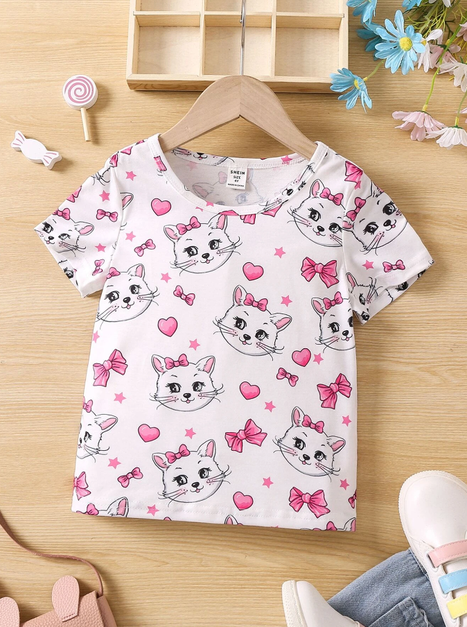 Camiseta Casual Infantil con Estampado de Dibujos Animados